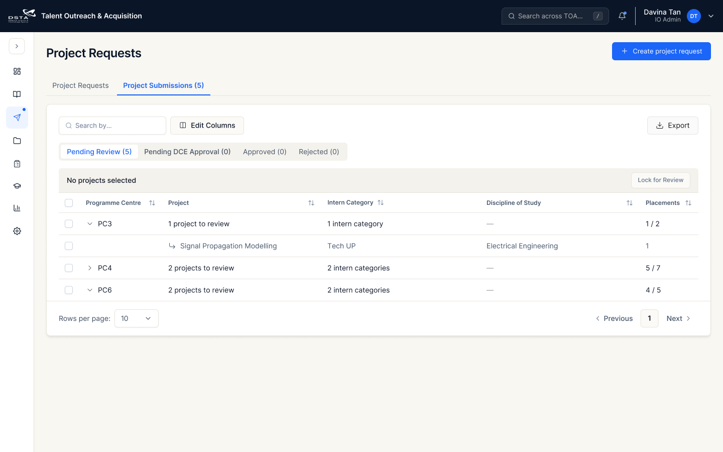 Lock for Review disabled when no projects are selected